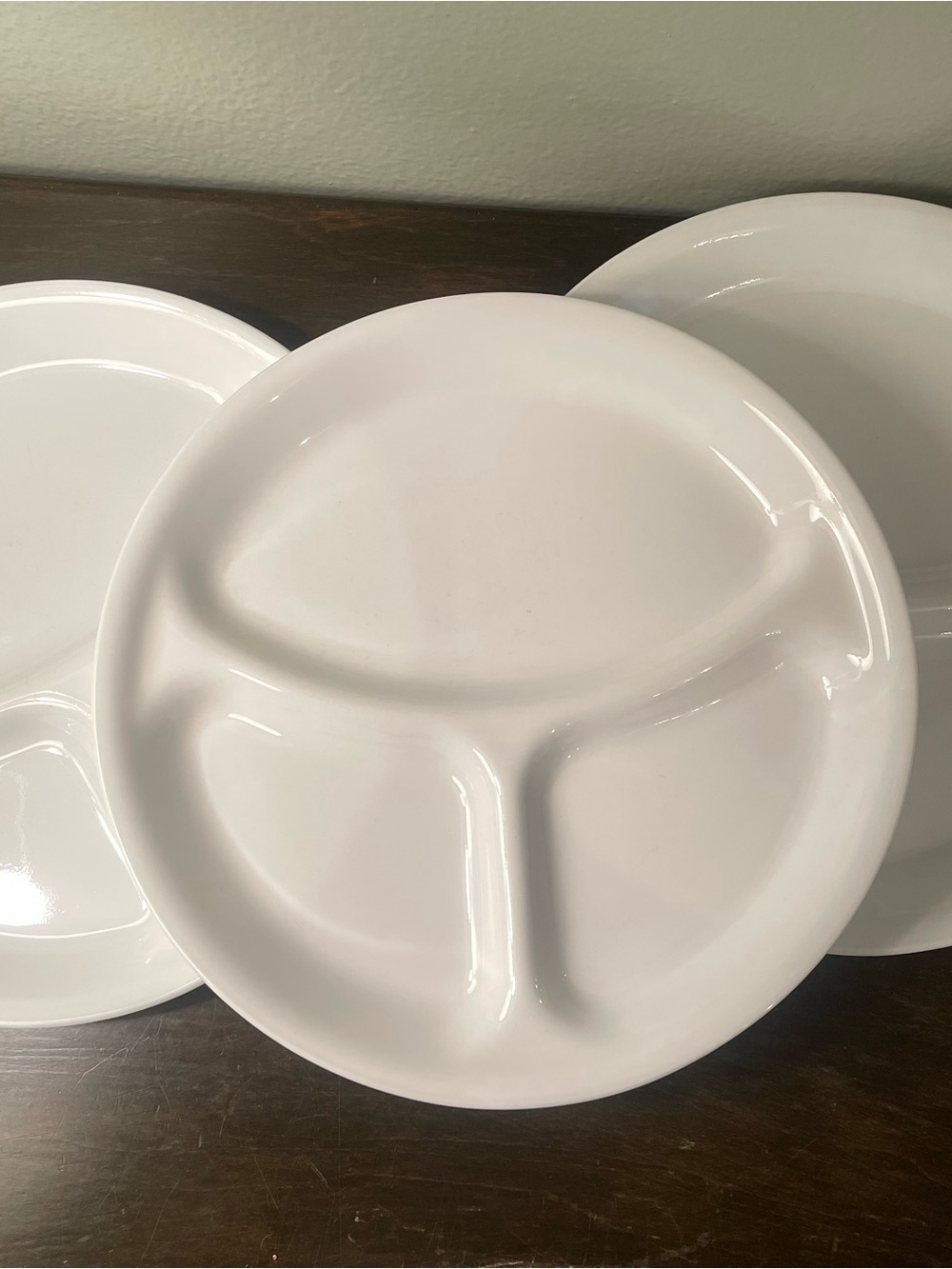 Set of 3 Dinner Plates Corelle by Corning Divided 3-Compartment 10" White